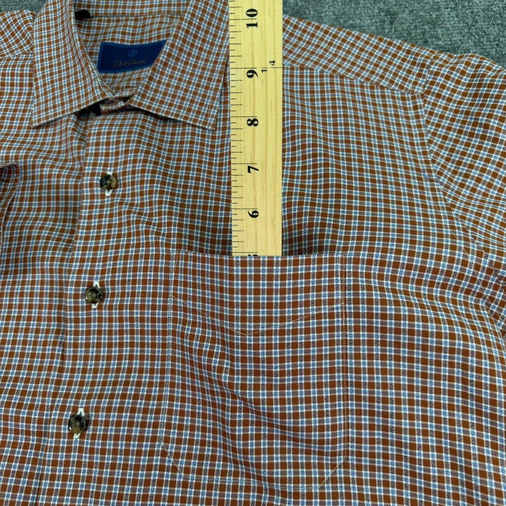 David Donahue Shirt Mens XL Orange Blue Plaid Cotton Long Sleeve Button Up - Picture 7 of 15